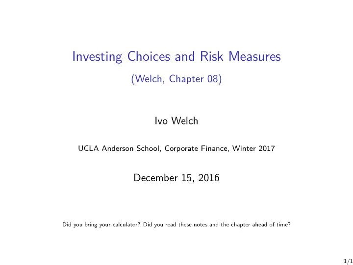 investing choices and risk measures