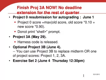 Finish Proj 3A NOW! No deadline  extension for the rest of quarter  Project 0 resubmission for