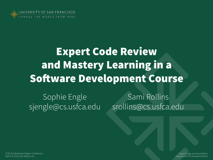 expert code review and mastery learning in a so f ware