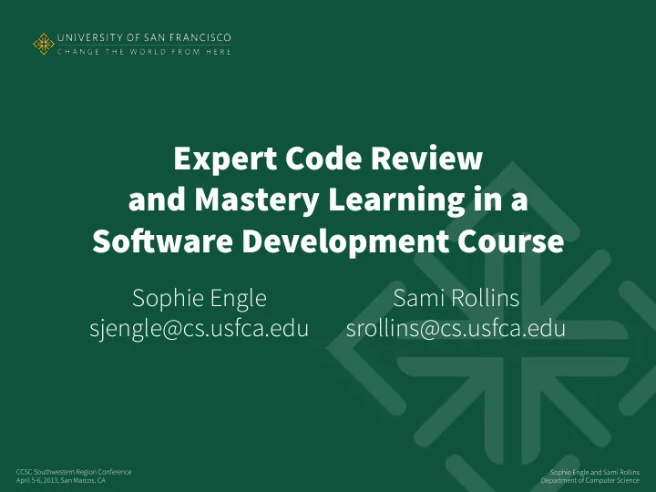 expert code review and mastery learning in a so f ware