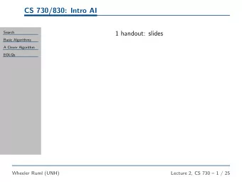 CS 730/830: Intro AI  1 handout: slides  Search  Basic Algorithms  A Clever Algorithm  EOLQs