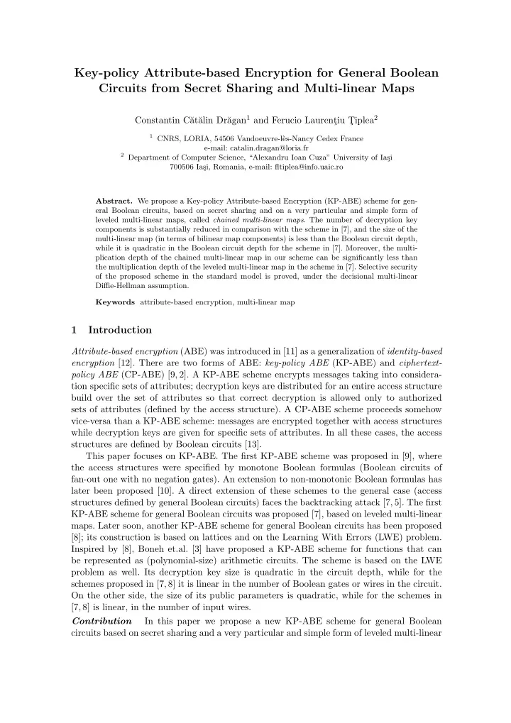 key policy attribute based encryption for general boolean