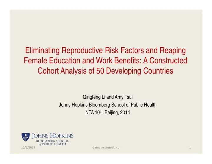 eliminating reproductive risk factors and reaping female