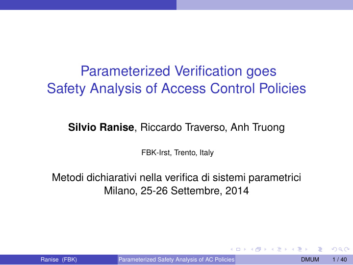 parameterized verification goes safety analysis of access