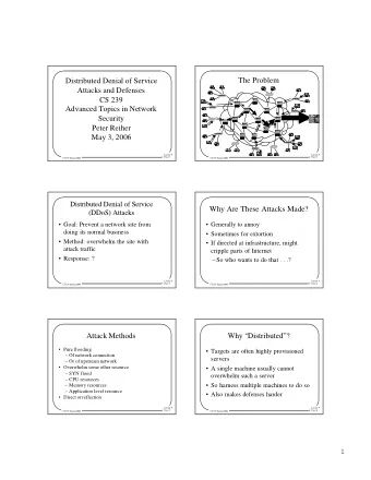 The Problem  Distributed Denial of Service  Attacks and Defenses  CS 239  Advanced Topics in