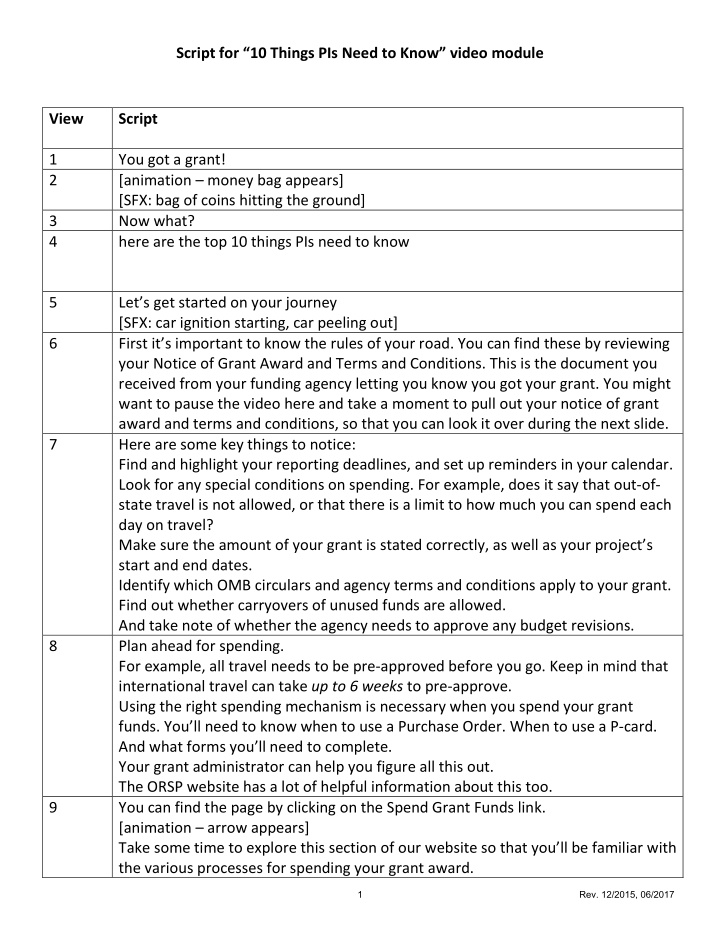 script for 10 things pis need to know video module view