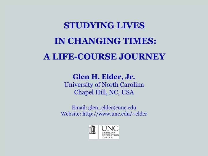 studying lives in changing times a life course journey