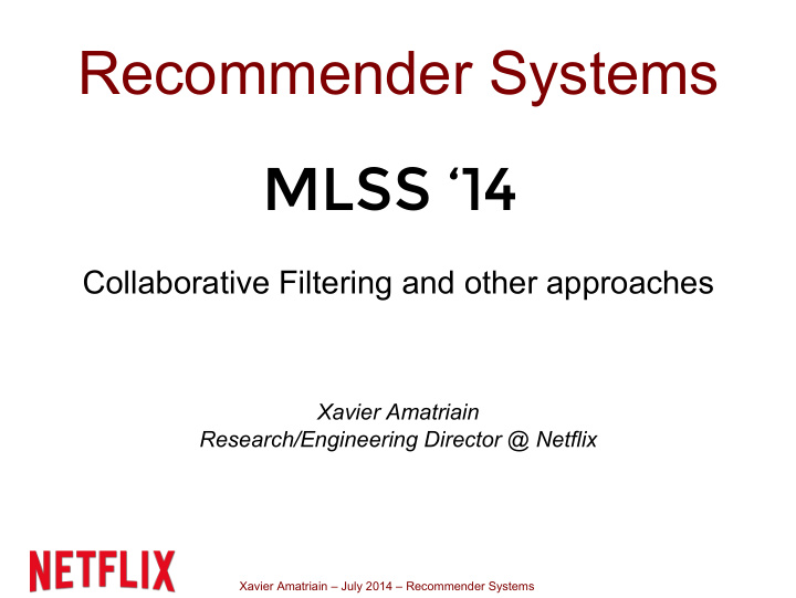 recommender systems mlss 14