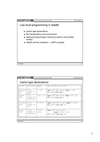 Low level programming in Ada95  Useful type declarations  Bit manipulations and conversions