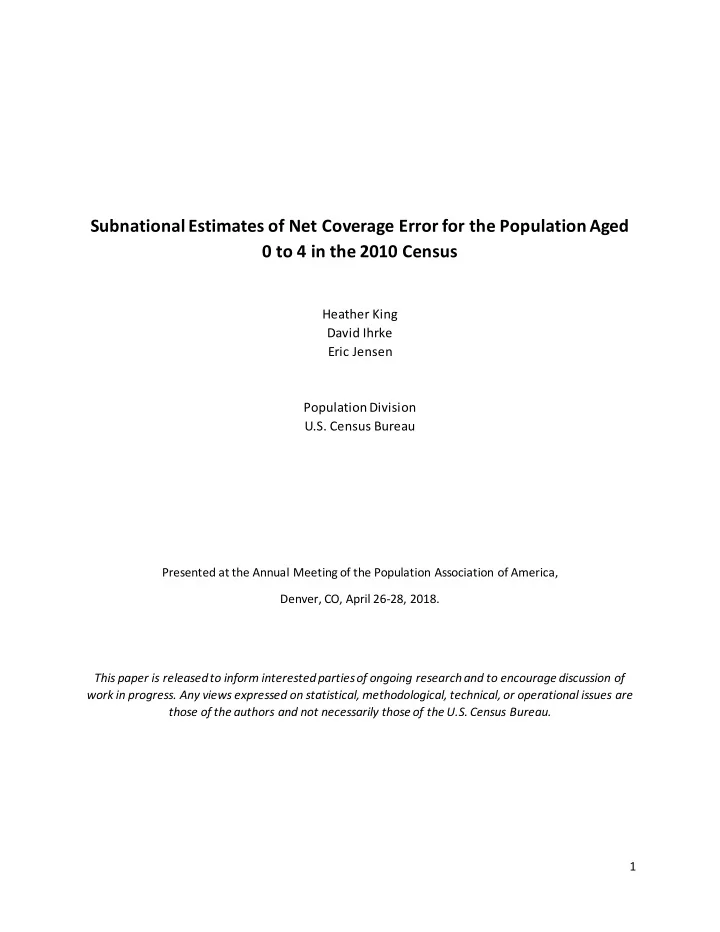 subnational estimates of net coverage error for the