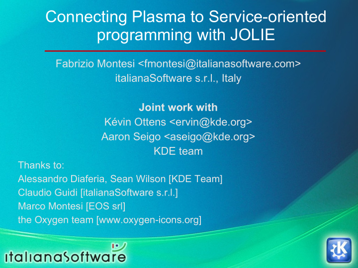 connecting plasma to service oriented programming with
