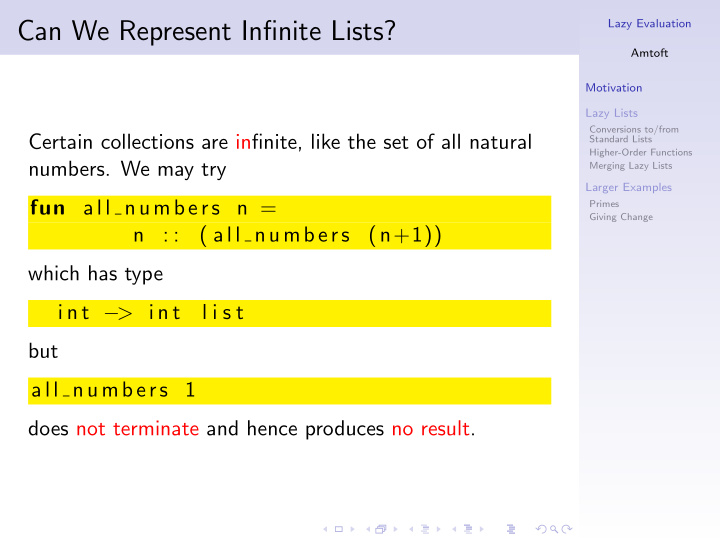 can we represent infinite lists