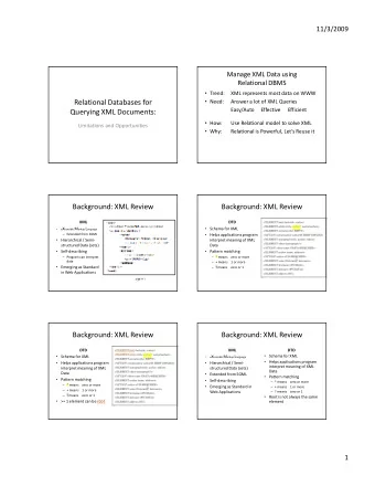 Relational Databases for  Answer a lot of XML Queries  Easy/Auto     Effective  Efficient  Querying