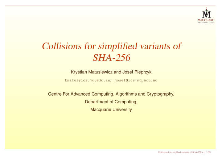 collisions for simplified variants of sha 256