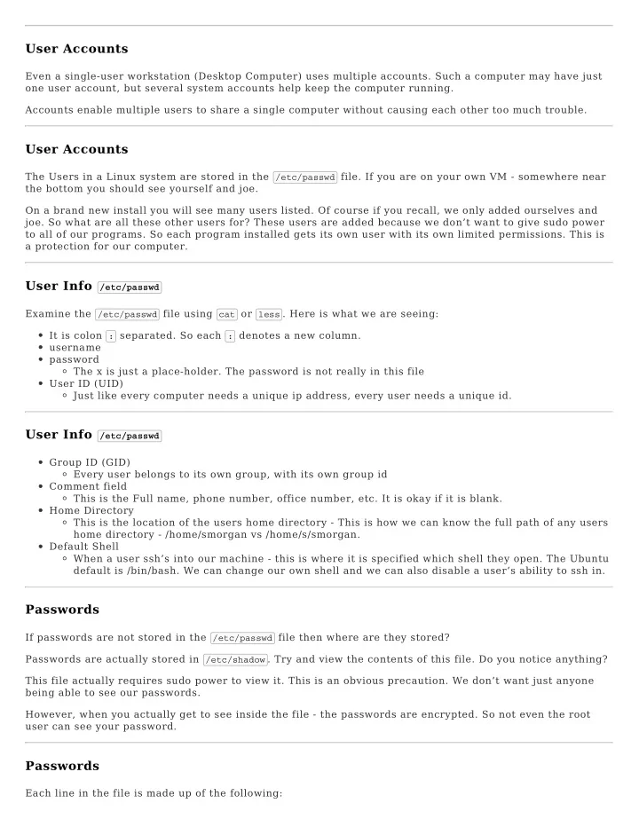 user accounts