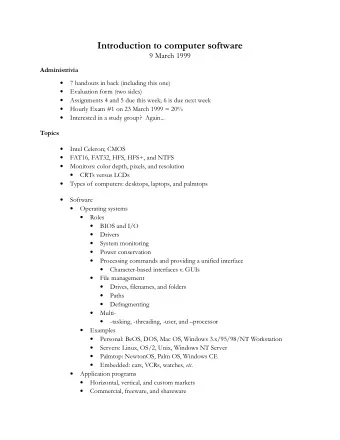 Introduction to computer software  9 March 1999  Administrivia  7 handouts in back (including this
