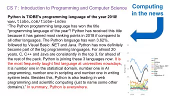 Computing  CS 7 : Introduction to Programming and Computer Science  in the news  Python is TIOBE's