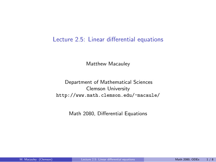 lecture 2 5 linear differential equations