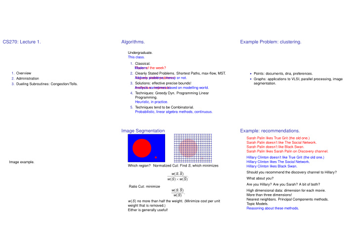 cs270 lecture 1 algorithms example problem clustering