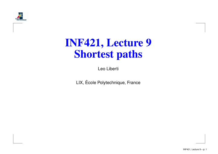 inf421 lecture 9 shortest paths