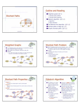 Outline and Reading  Weighted graphs (7.1)  Shortest Paths  Shortest path problem  Shortest