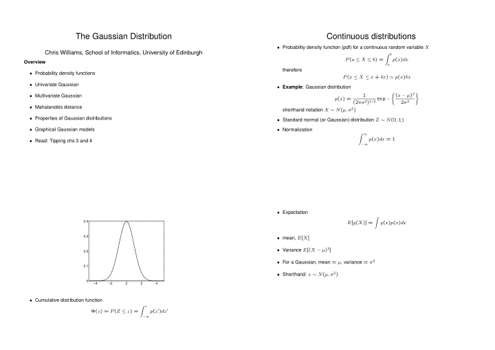 the gaussian distribution continuous distributions