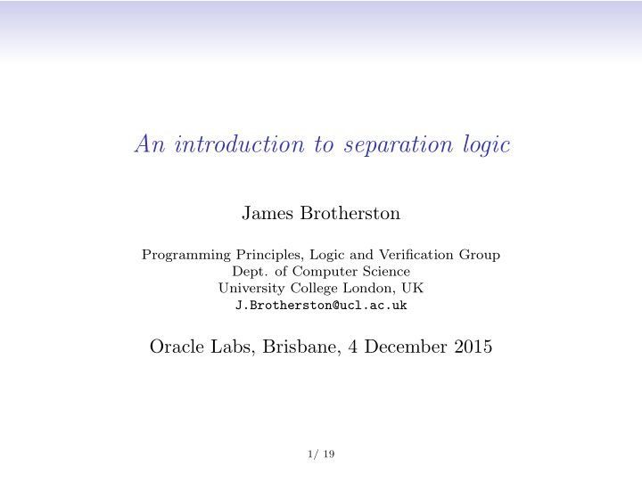 an introduction to separation logic
