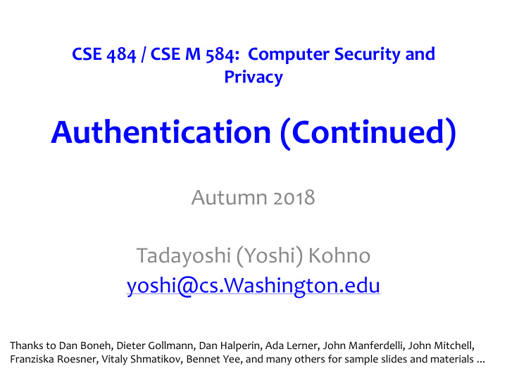 authentication continued