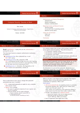 Outline  Authentication and Identity Management  Authentication  Computer Security: Security at