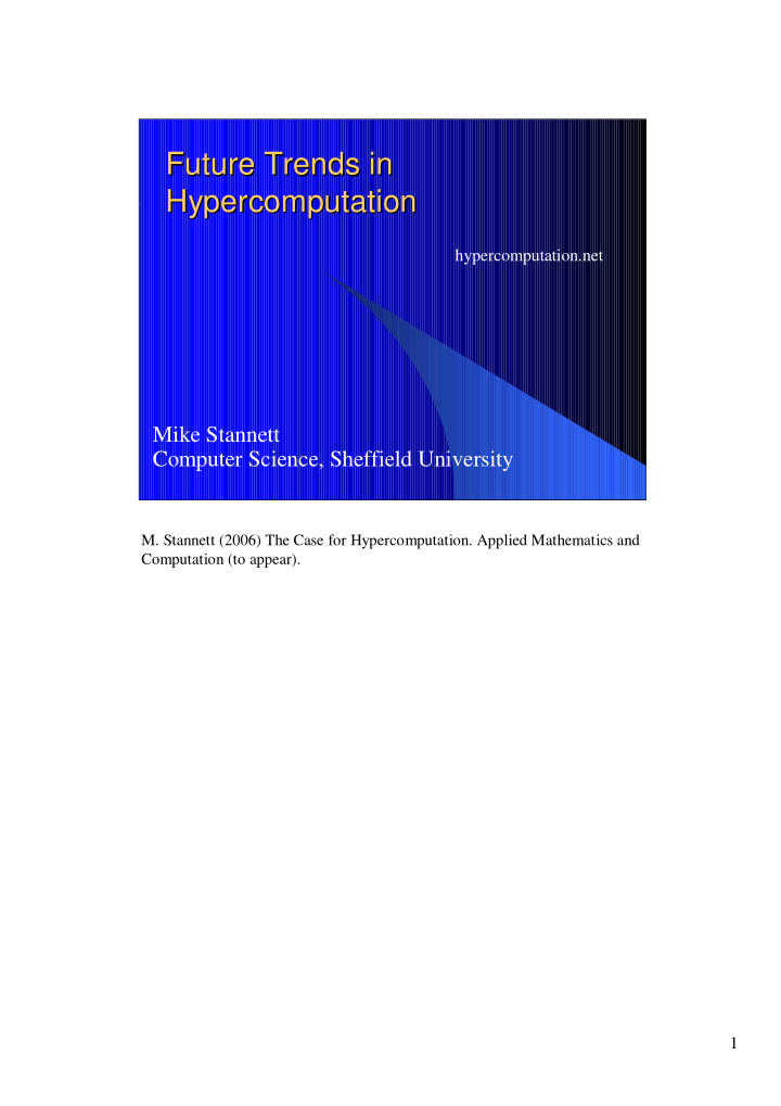 future trends in future trends in hypercomputation