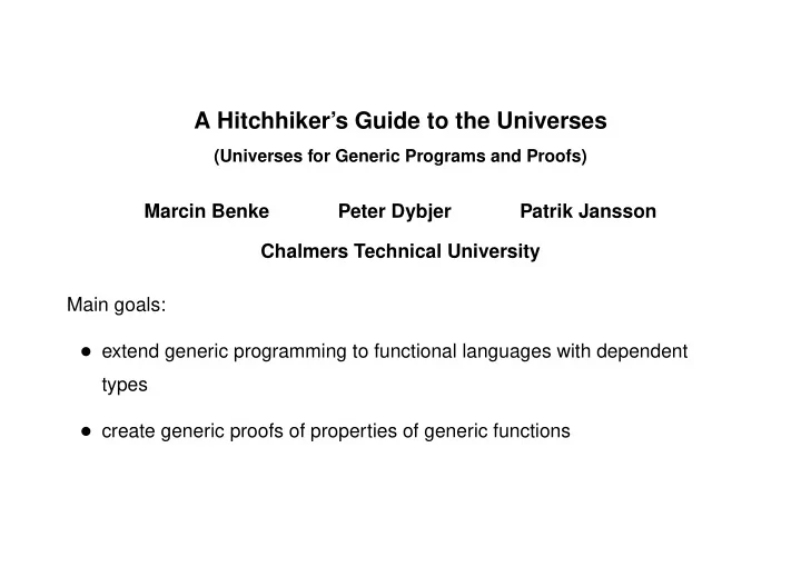 generic functional programming