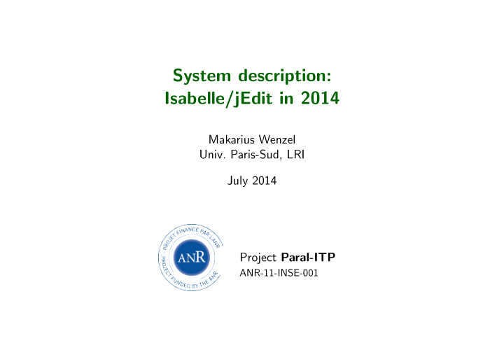 system description isabelle jedit in 2014
