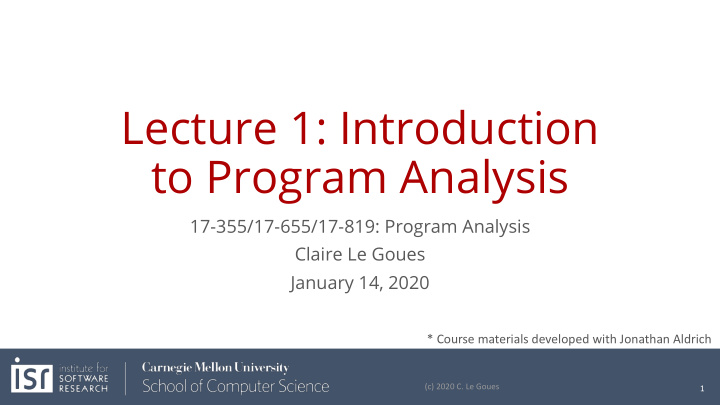 lecture 1 introduction to program analysis