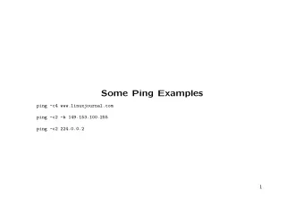 Some Ping Examples  ping -c4 www.linuxjournal.com  ping -c2 -b 149.153.100.255  ping -c2 224.0.0.2
