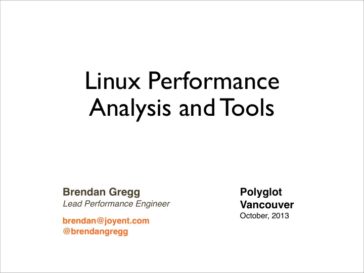 linux performance analysis and tools