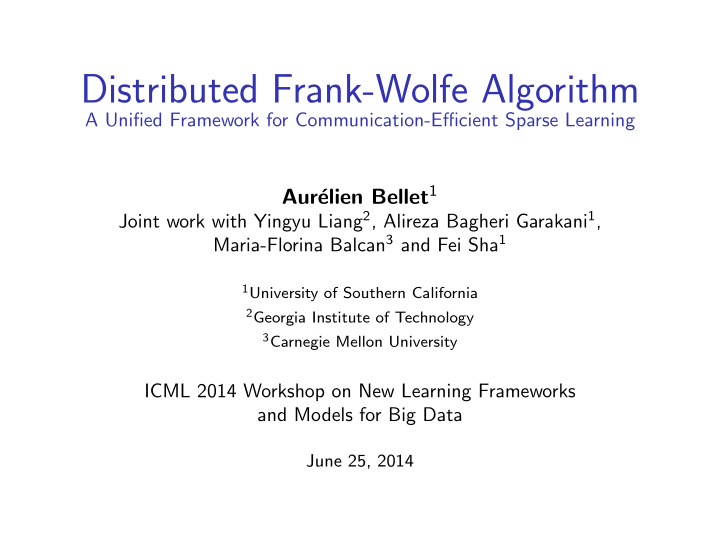 distributed frank wolfe algorithm
