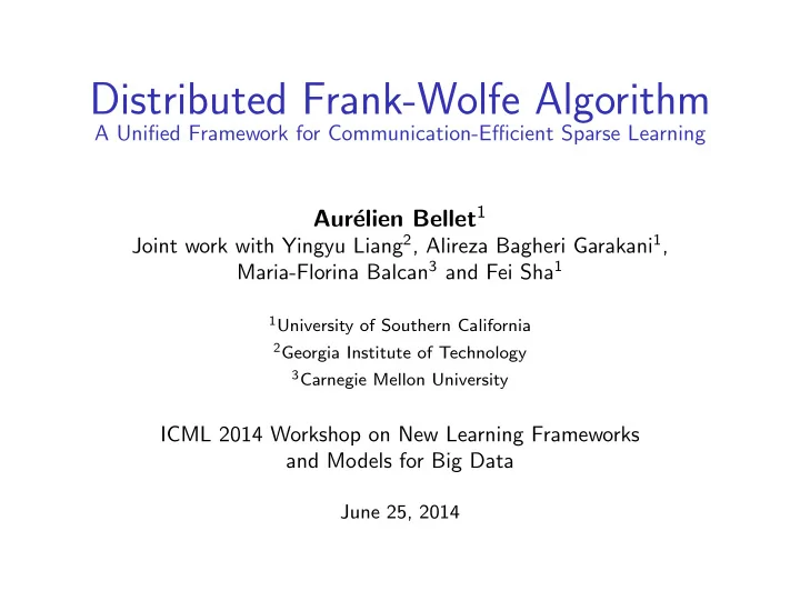 distributed frank wolfe algorithm