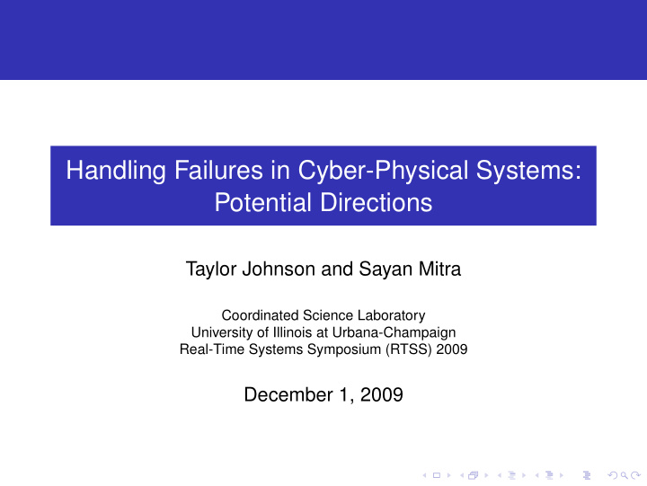 handling failures in cyber physical systems potential