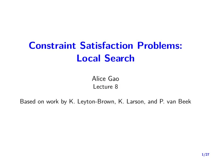 constraint satisfaction problems local search