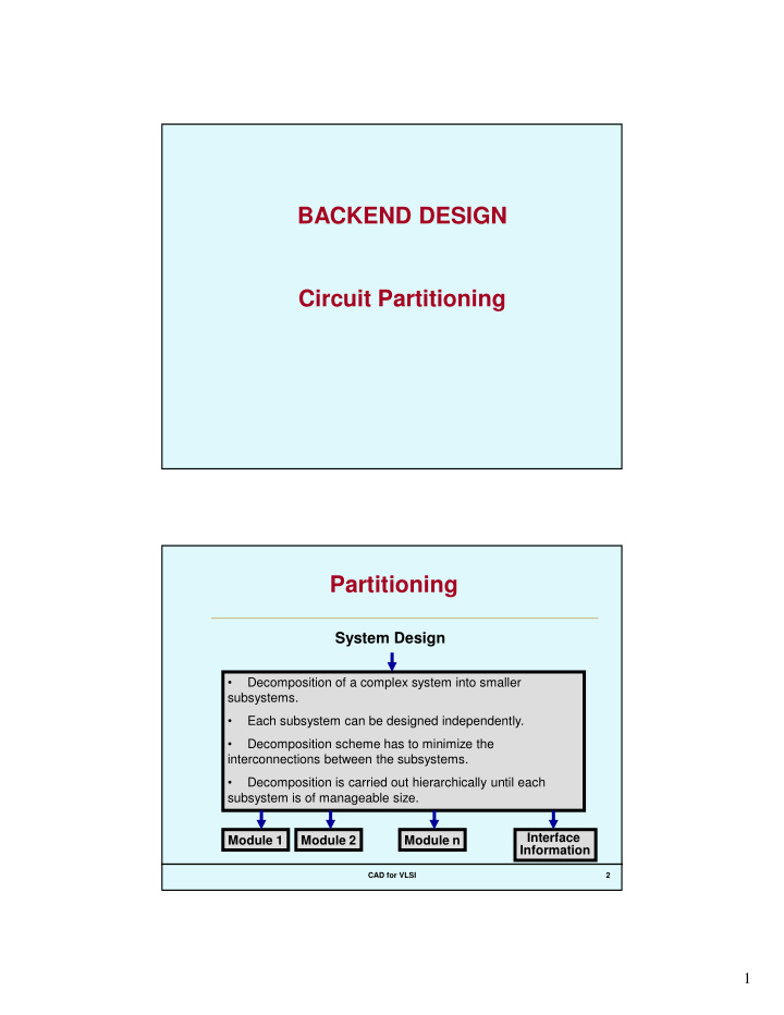 backend design circuit partitioning partitioning