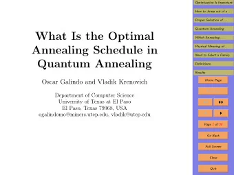 What Is the Optimal  Which Annealing . . .  Annealing Schedule in  Physical Meaning of . . .  Need