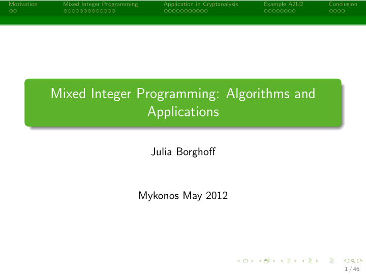 mixed integer programming algorithms and applications