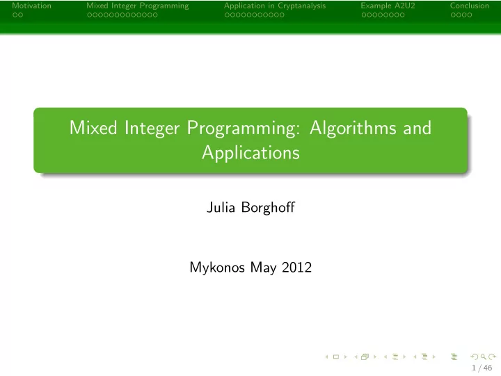 mixed integer programming algorithms and applications