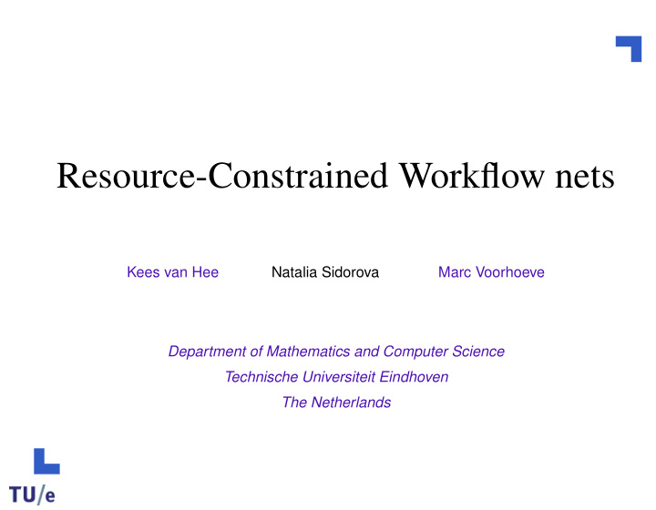 resource constrained workflow nets