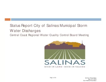 Status R  eport City of Salinas Municipal Storm  Water Discharges  Central Coast R  egional Water