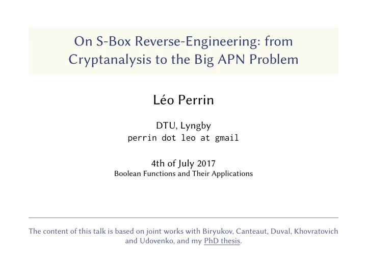 on s box reverse engineering from cryptanalysis to the