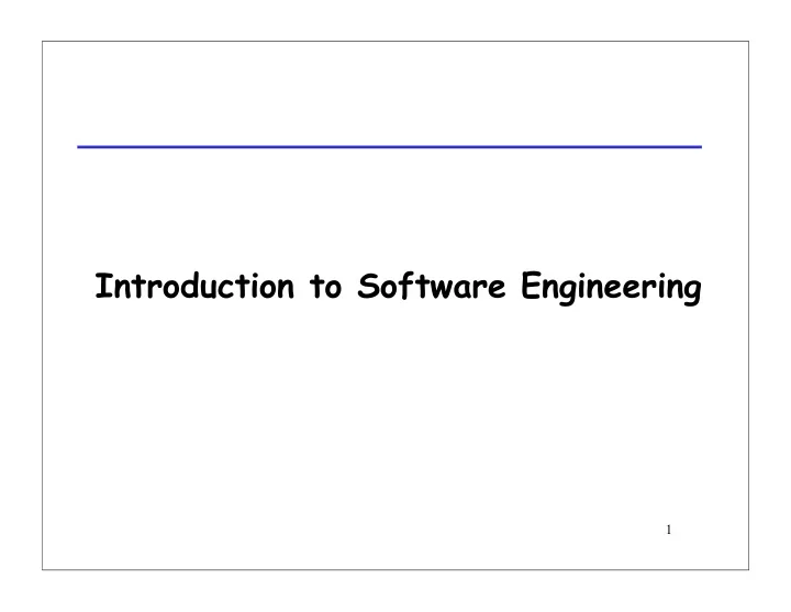 introduction to software engineering