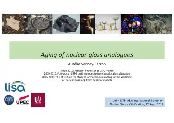 Aging of nuclear glass analogues  Aurlie Verney-Carron  Since 2010: Assistant Professor at LISA,
