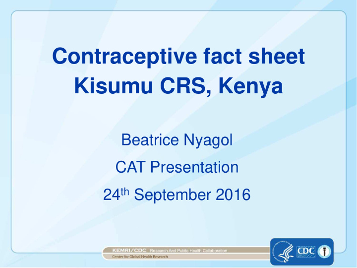 contraceptive fact sheet kisumu crs kenya