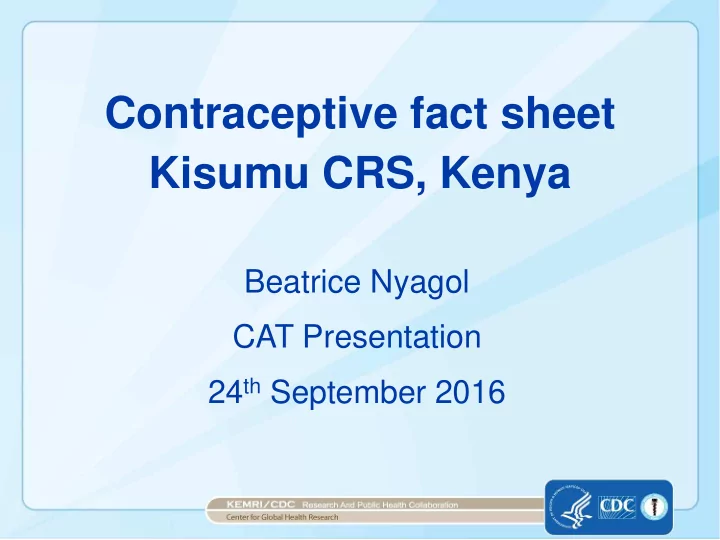 contraceptive fact sheet kisumu crs kenya